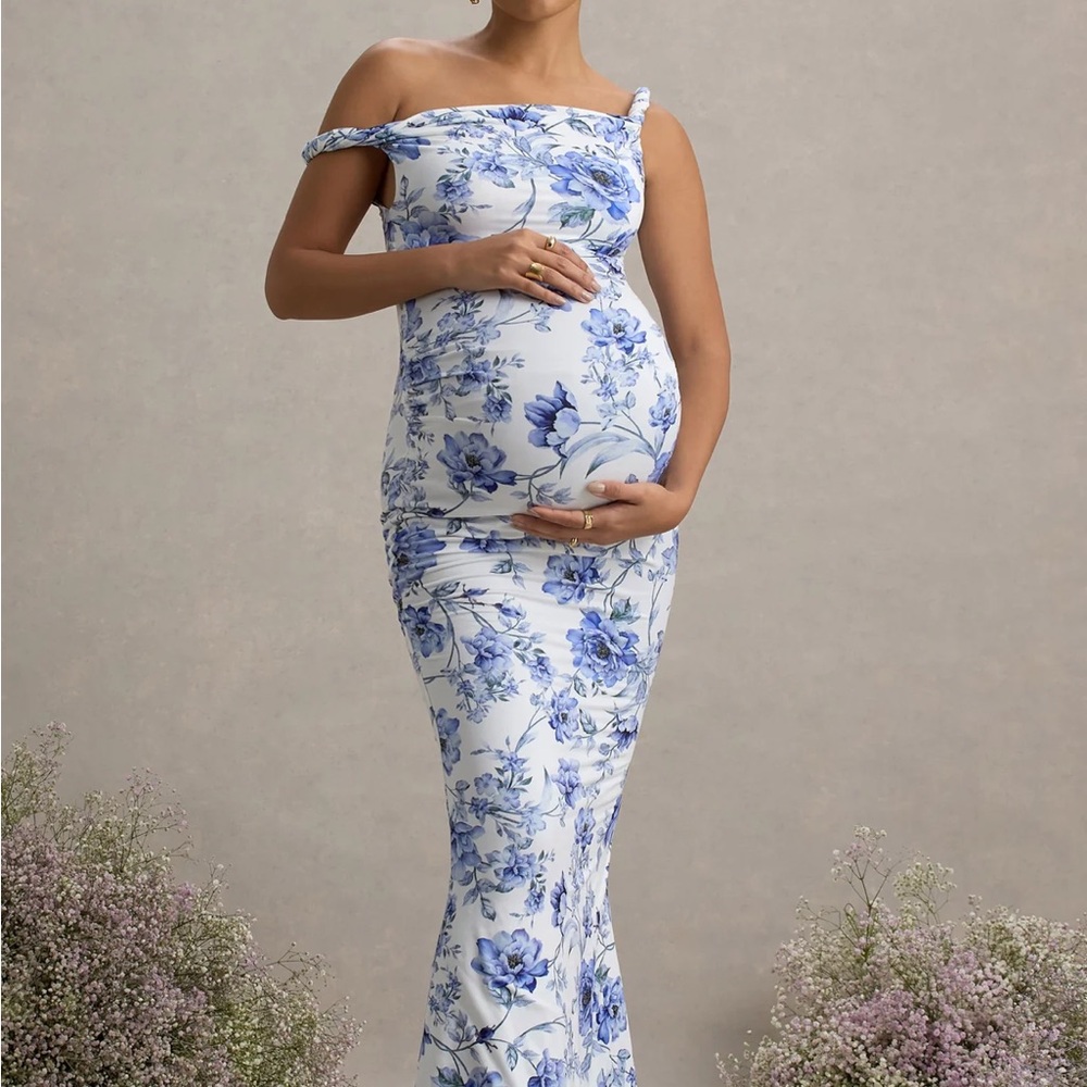 Club L London Blue Floral Maxi Maternity Lita Dress